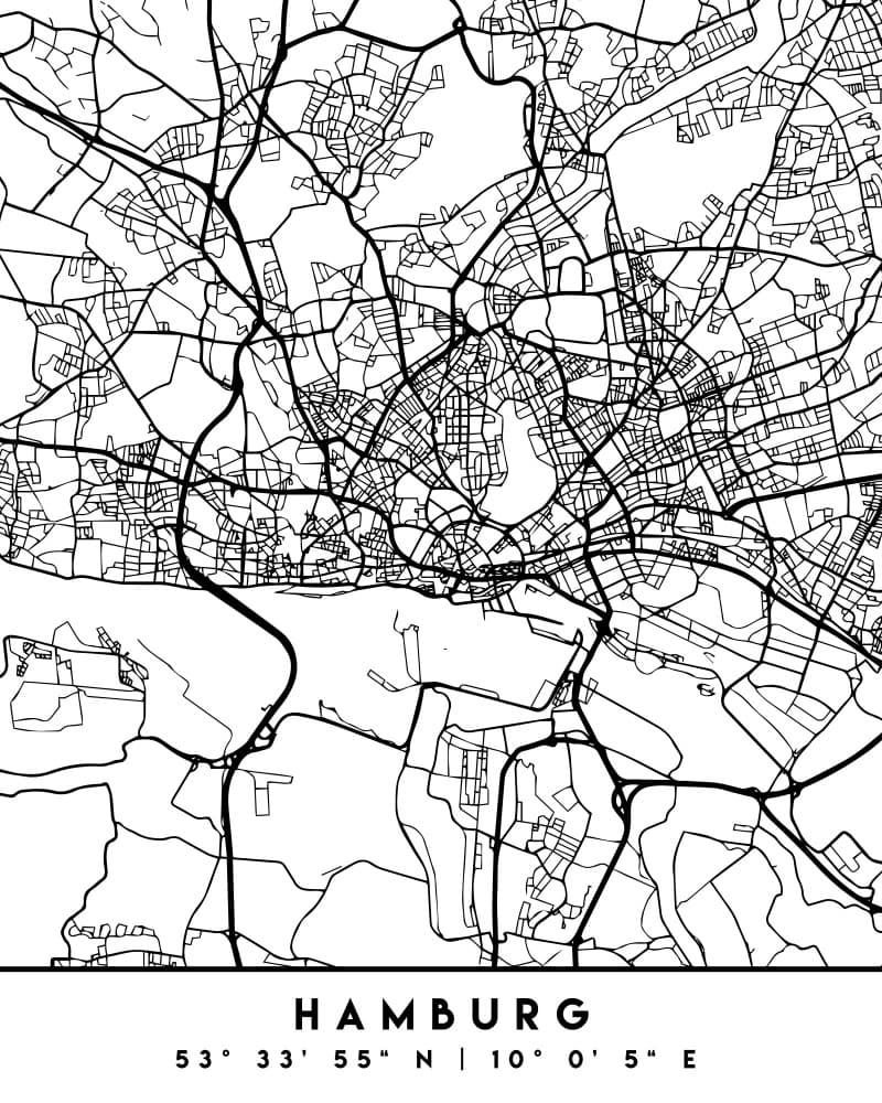 Minimalist Hamburg City Map by Emiliano Deificus — canvas wall art