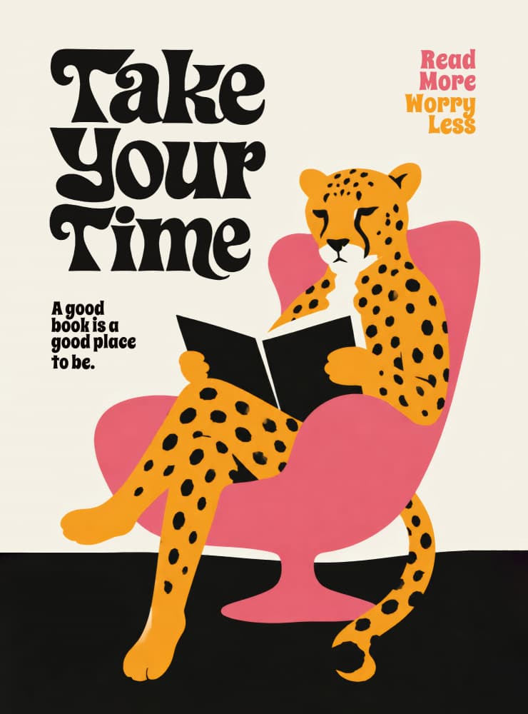 Cozy Cheetah Reading by Patryk Krygowski — canvas wall art