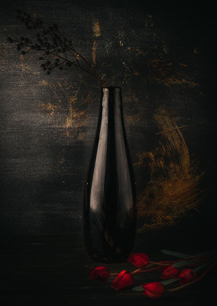 Black Vase Red Tulips by Farid Kazamil — canvas wall art