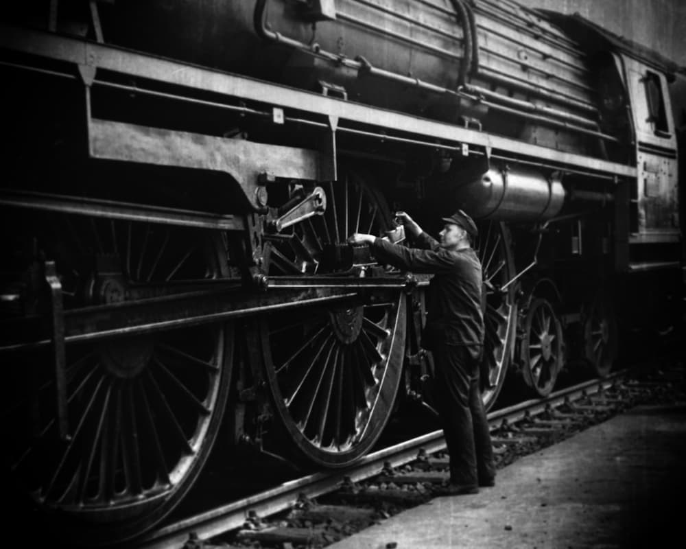 Vintage Train Engineer by Holger Droste — canvas wall art