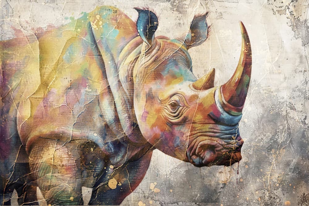 Colorful Abstract Rhino by Rafal Kulik — canvas wall art