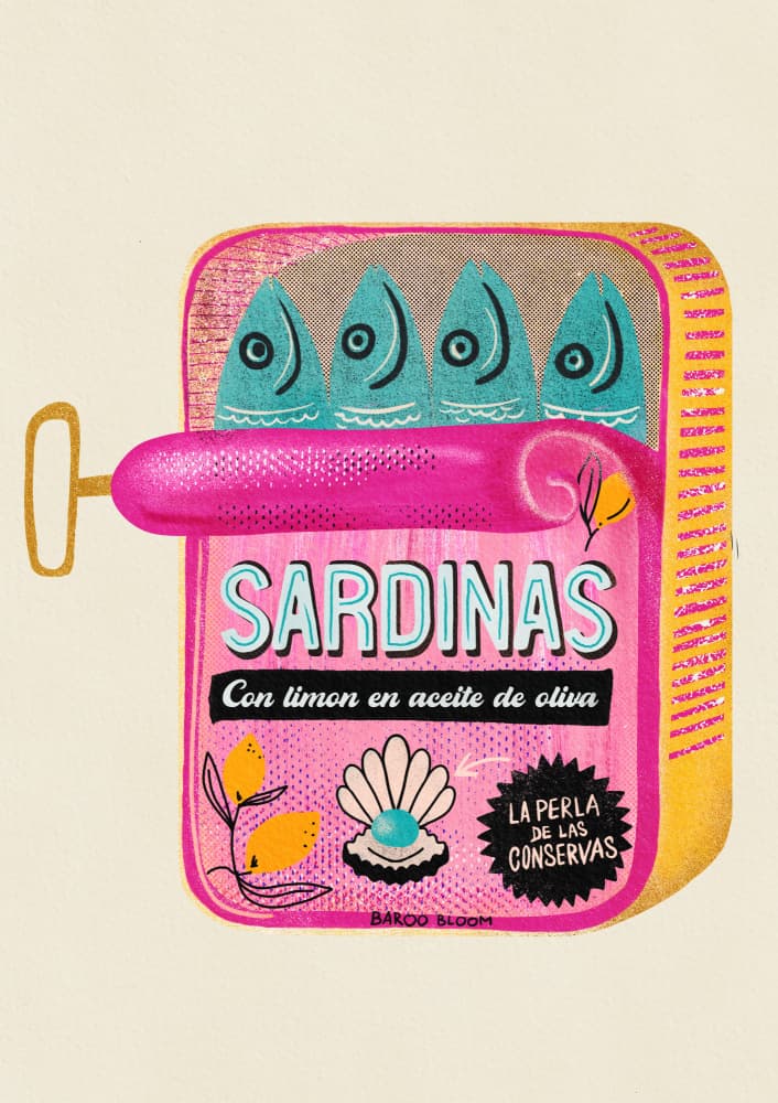 Whimsical Pink Sardines by Baroo Bloom — canvas wall art
