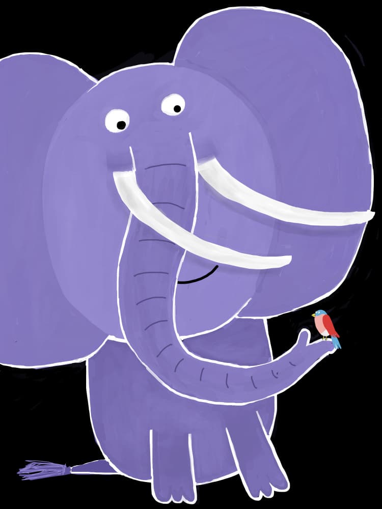 Gentle Elephant and Bird by Carla Daly — canvas wall art