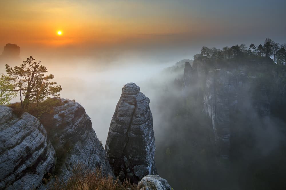 Misty Mountain Sunrise by Thomas Siegel — canvas wall art