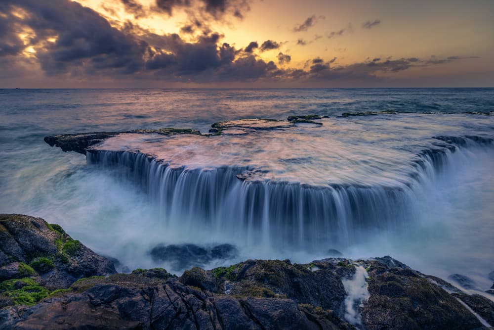 Coastal Waterfall Sunset by Nguyen Tan Tuan — canvas wall art