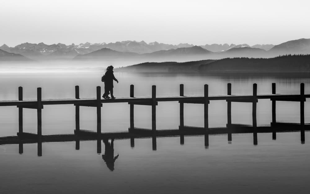 Misty Mountain Pier by Andy Dauer — canvas wall art