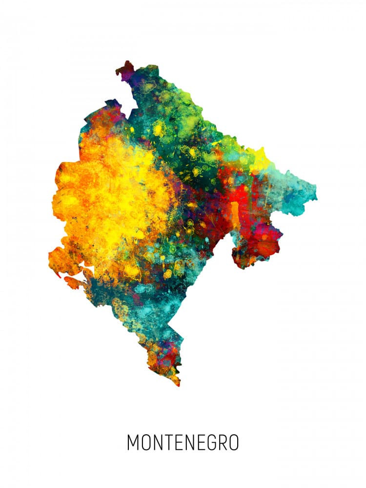 Colorful Montenegro Map by Michael Tompsett — canvas wall art