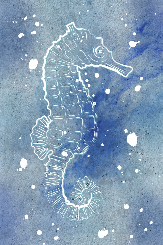 Blue Watercolor Seahorse by Martina — canvas wall art