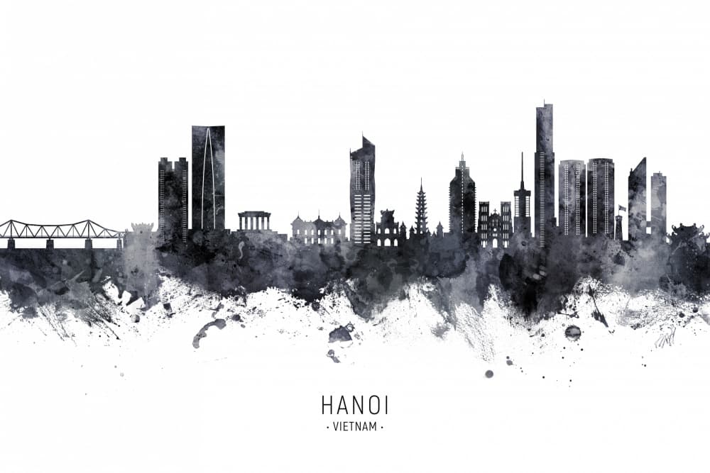 Watercolor Hanoi Skyline by Michael Tompsett — canvas wall art