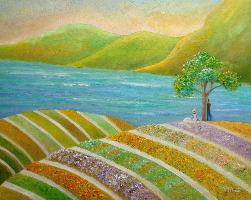 Colorful Lakeside Fields by Angeles M. Pomata — canvas wall art