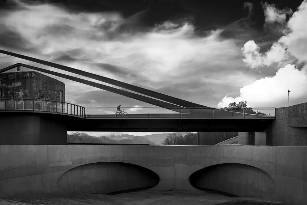 Modern Bridge Cyclist by Gerard Valckx — canvas wall art