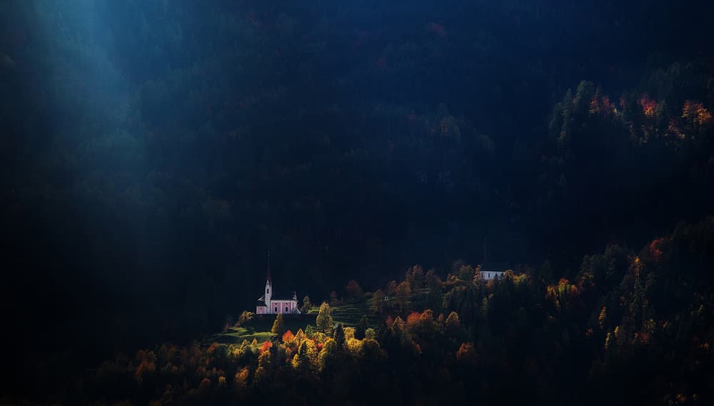 Golden Autumn Church by swapnil deshpande — canvas wall art