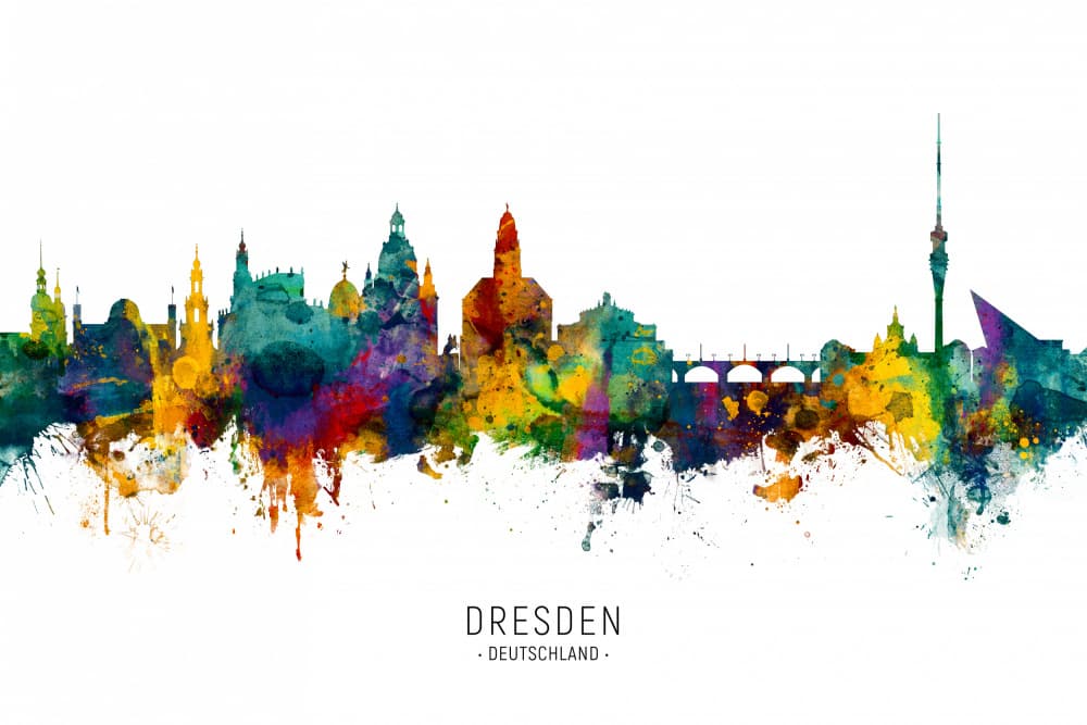 Vibrant Dresden Skyline by Michael Tompsett — canvas wall art