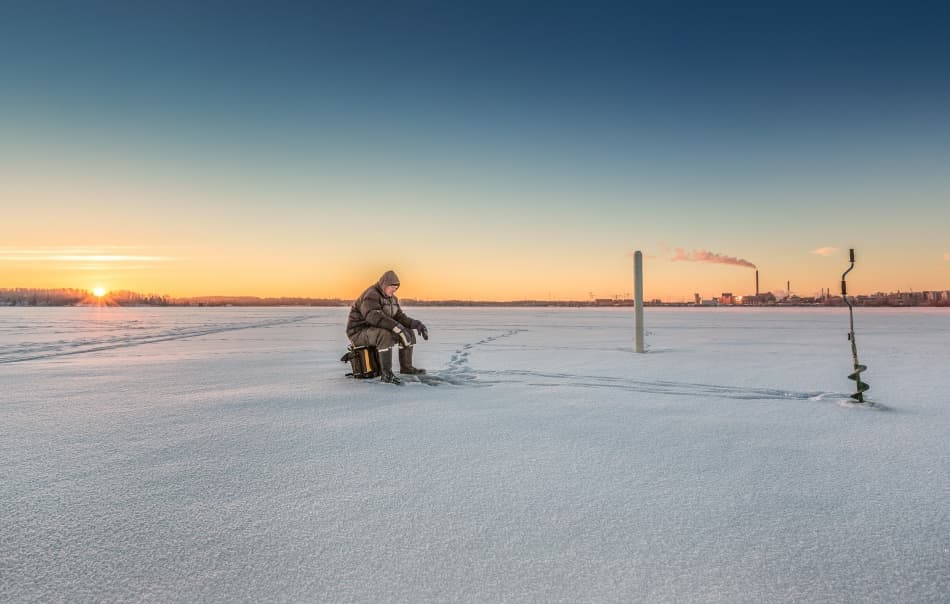 Winter Ice Fishing Sunset by Carlos_Grury_Santos — canvas wall art