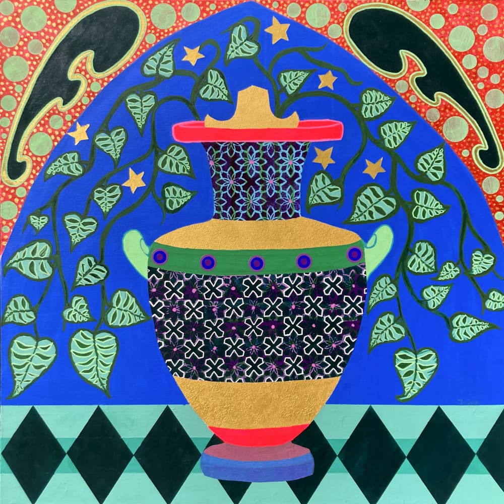 Colorful Patterned Urn by David Galan — canvas wall art