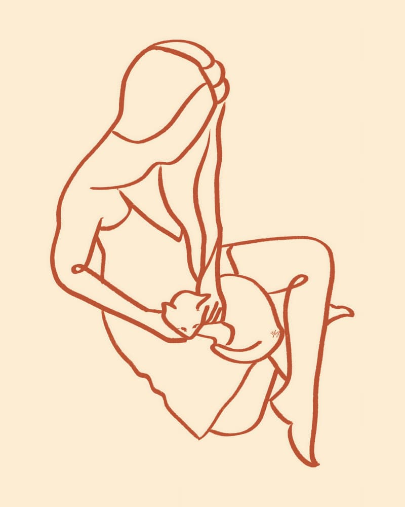 Quiet Bond — Woman and Cat, Minimal Line Drawing by Uma Gokhale — canvas wall art