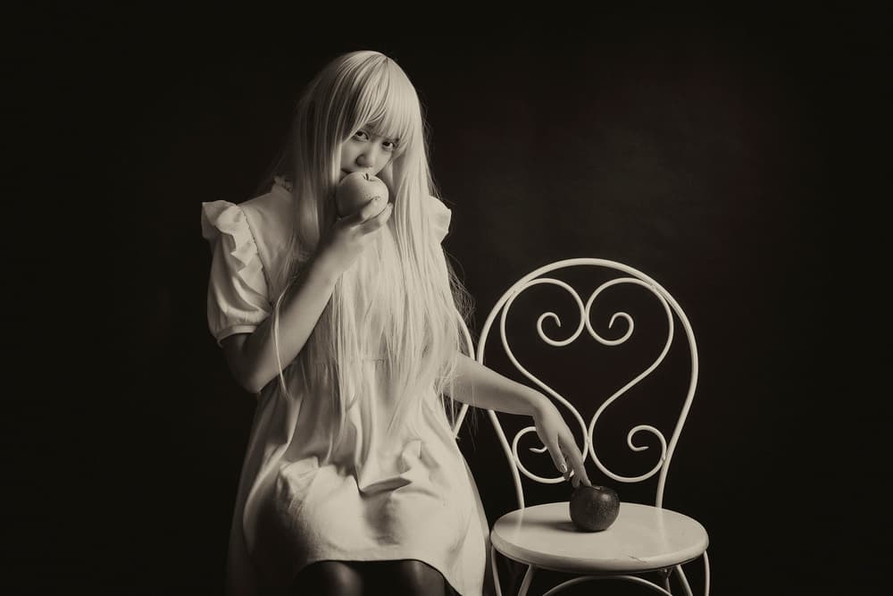 Blonde Girl With Apple by 7 Flavor C/P — canvas wall art