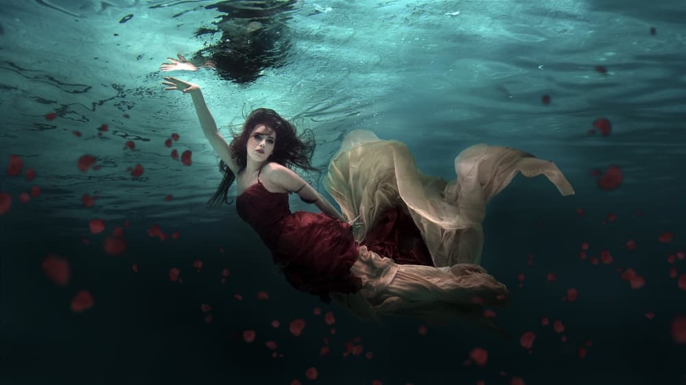 Floating Woman Red Dress by Martha Suherman — canvas wall art