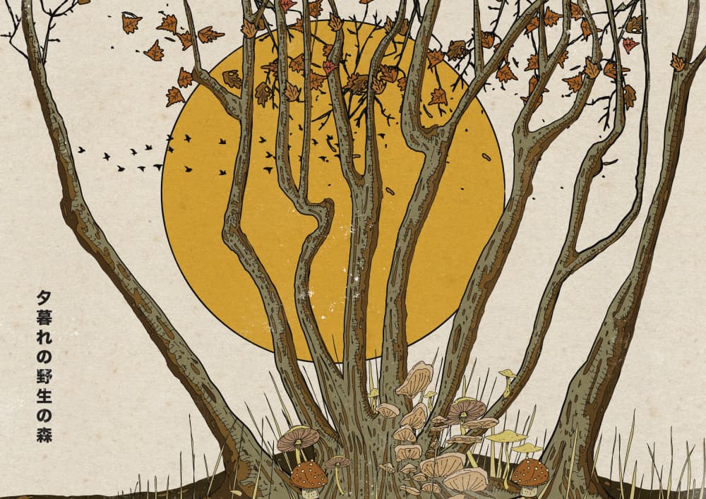 Japanese Forest Golden Dusk by Nicholas — canvas wall art