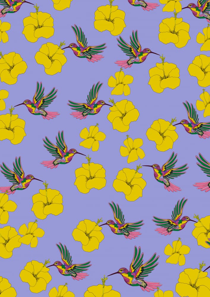 Vibrant Hummingbird Floral Pattern by Nicholas — canvas wall art