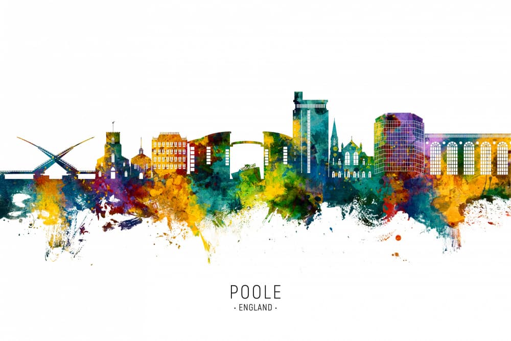 Vibrant Poole Skyline by Michael Tompsett — canvas wall art