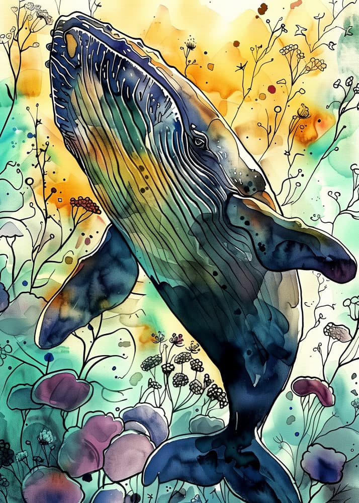 Watercolor Whale Dream by Justyna Jaszke — canvas wall art