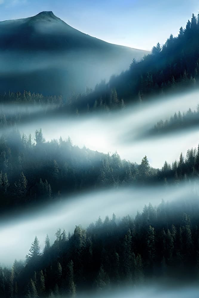 Misty Mountain Forest by Manu Allicot — canvas wall art