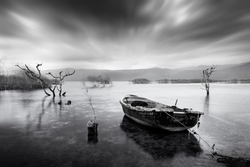 Lonely Boat Lake Scene by George Digalakis — canvas wall art