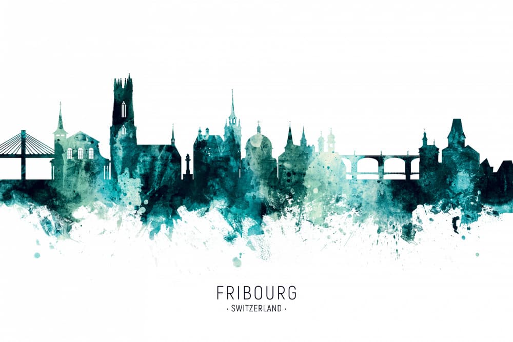 Fribourg Switzerland Skyline by Michael Tompsett — canvas wall art