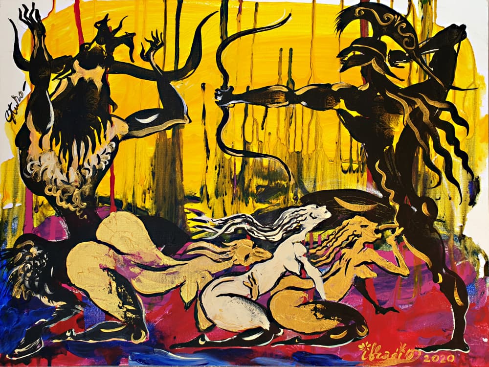 Clash of Mythic Figures by Kanat Ibragimov — canvas wall art