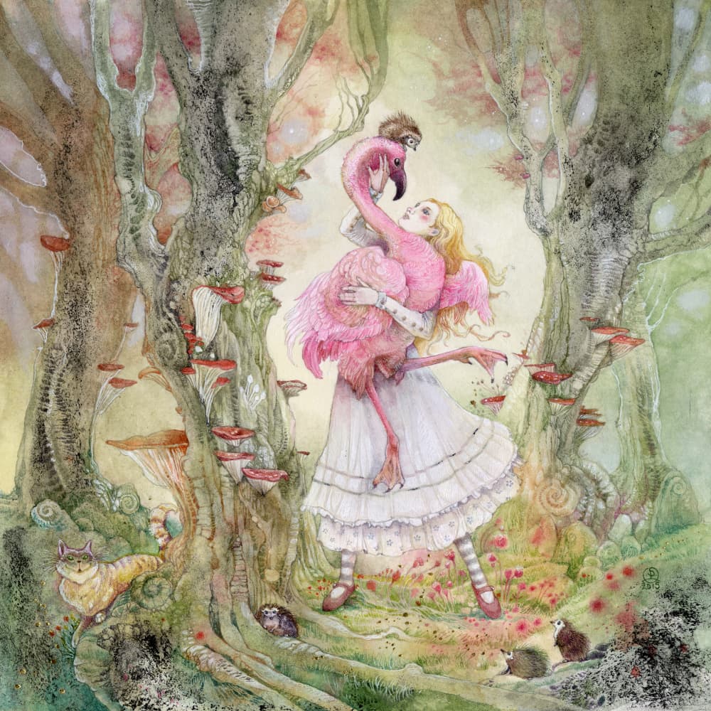 Enchanted Forest Flamingo Girl by Stephanie Law — canvas wall art