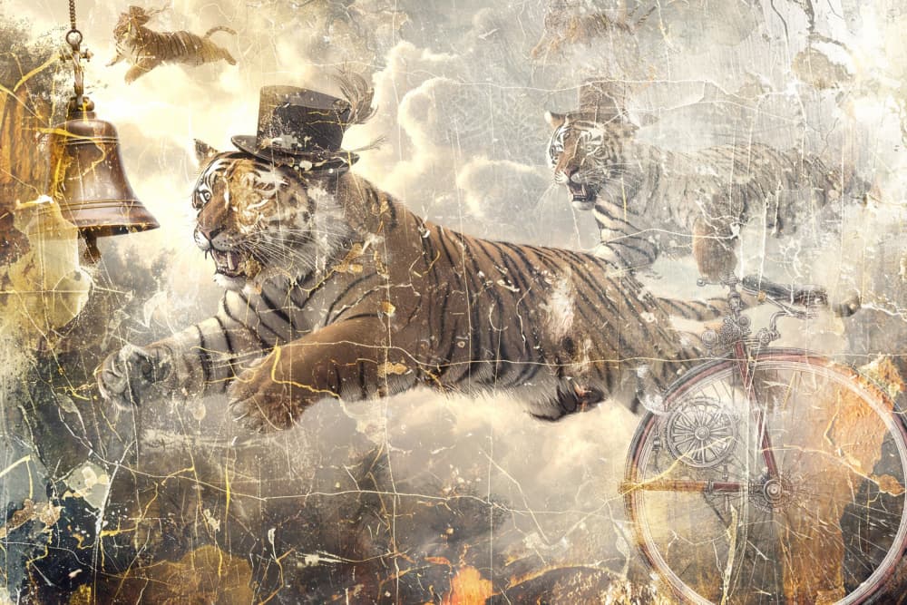 Top Hat Tiger Journey by Rafal Kulik — canvas wall art