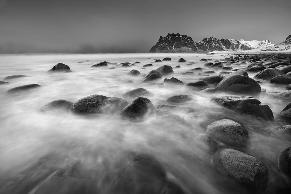 Misty Winter Ocean Rocks by Burger Jochen — canvas wall art
