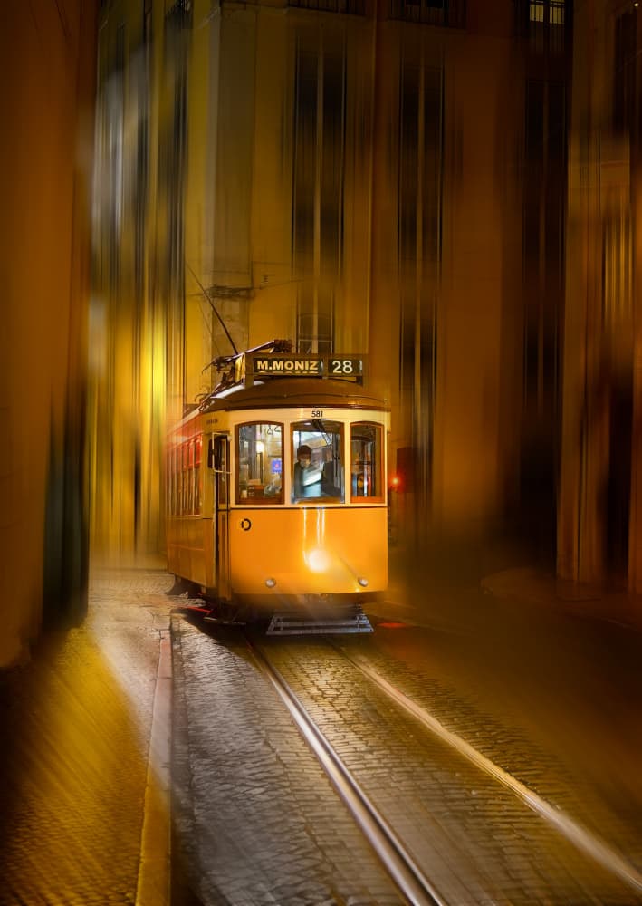 Classic Lisbon Tram Night by Kenneth-Wei Zeng — canvas wall art