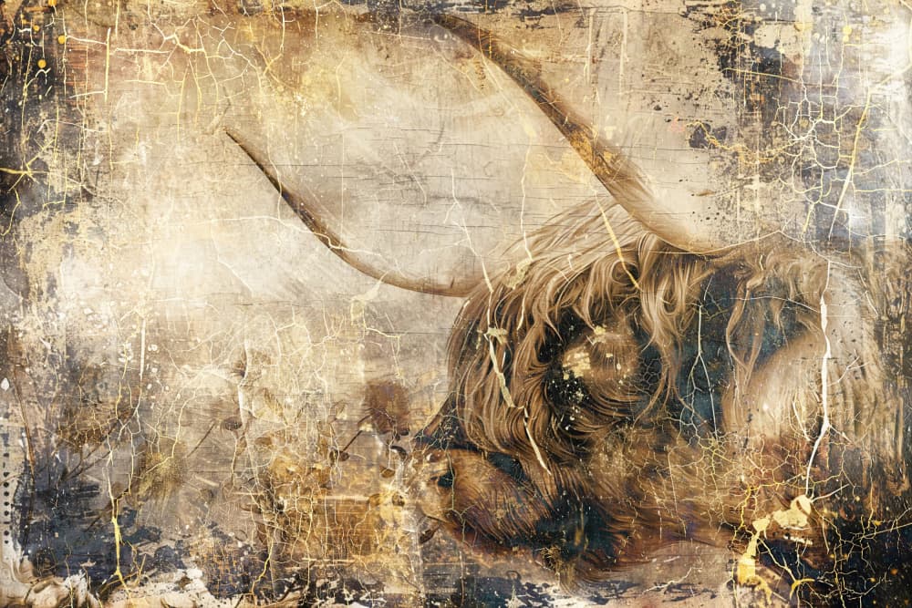 Vintage Highland Cow by Rafal Kulik — canvas wall art
