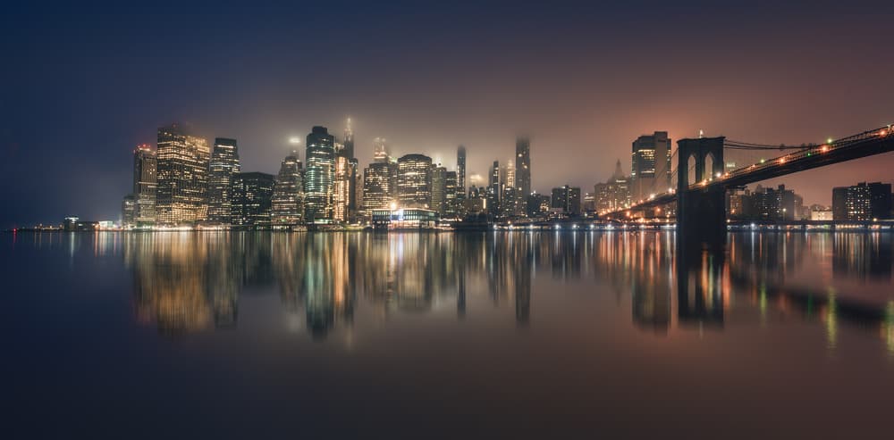 Brooklyn Bridge Night Reflections by David Martin Castan — canvas wall art