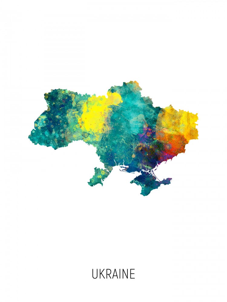 Vibrant Ukraine Map by Michael Tompsett — canvas wall art