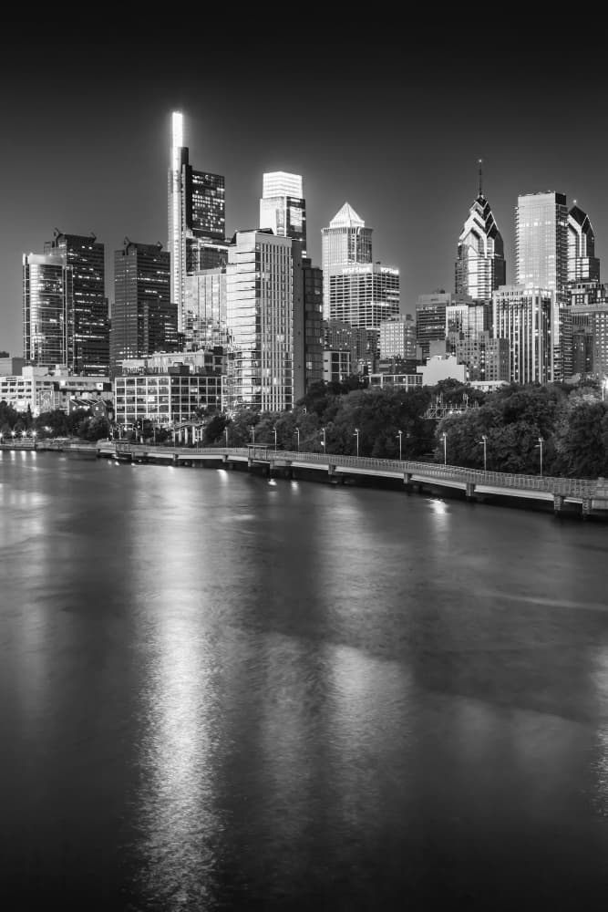 City Skyline River Night by Melanie Viola — canvas wall art