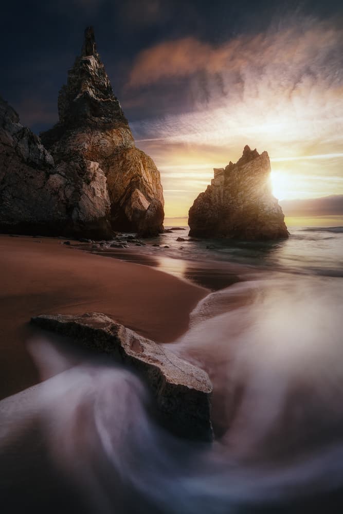 Golden Coastal Spires by Juan Pablo de Miguel — canvas wall art