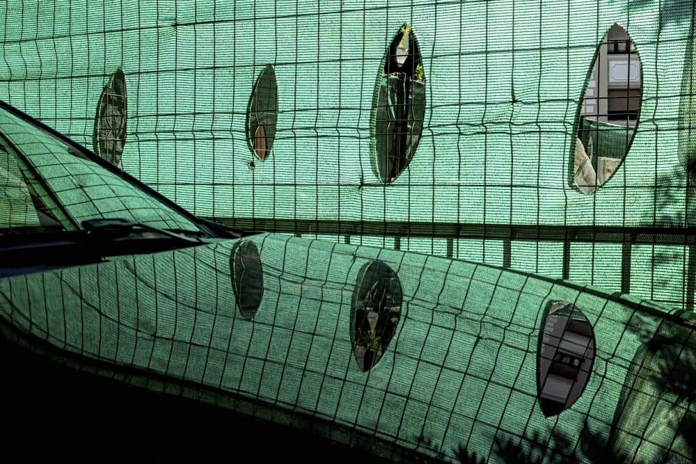 Green Mesh Car Reflection by Bego Amare — canvas wall art