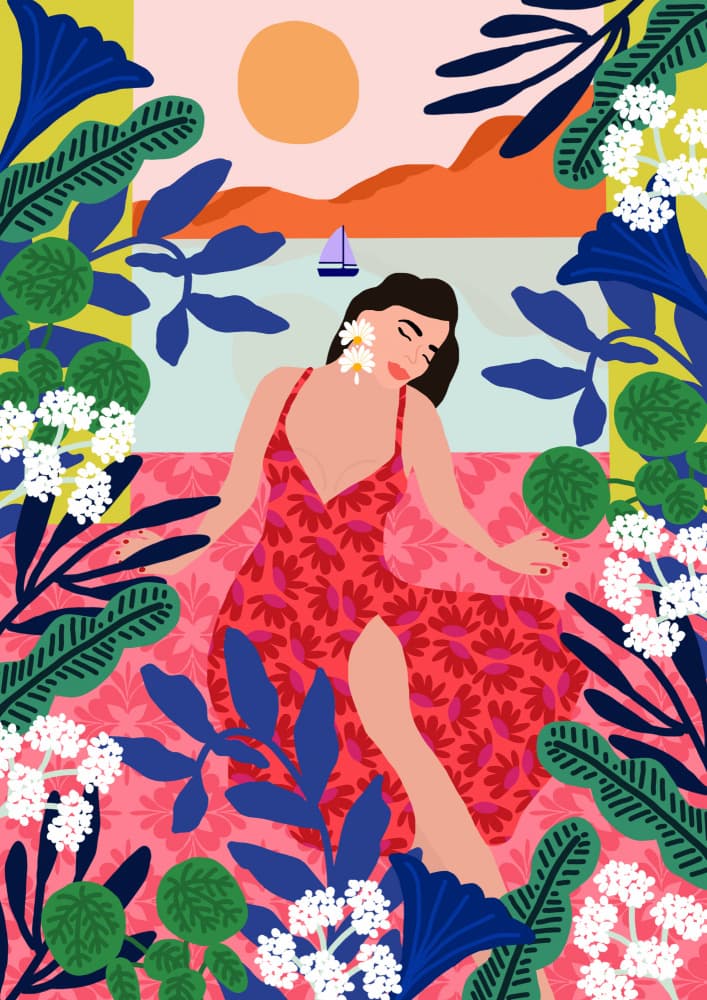 Floral Sunset Girl by Rafaela Mascaro — canvas wall art