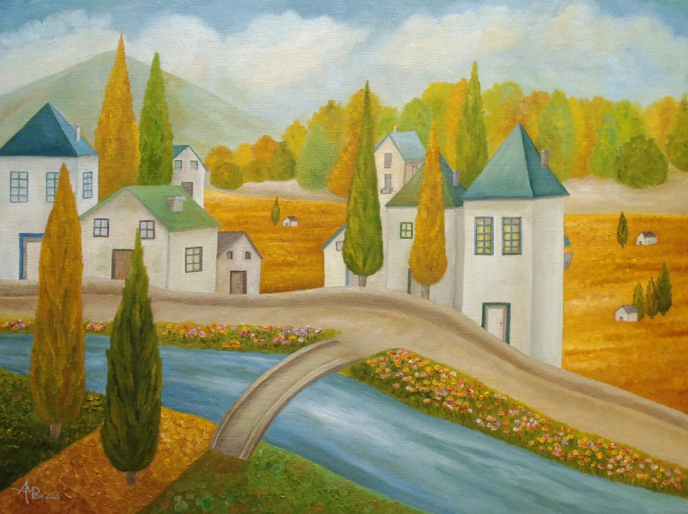 Charming Autumn Village by Angeles M. Pomata — canvas wall art