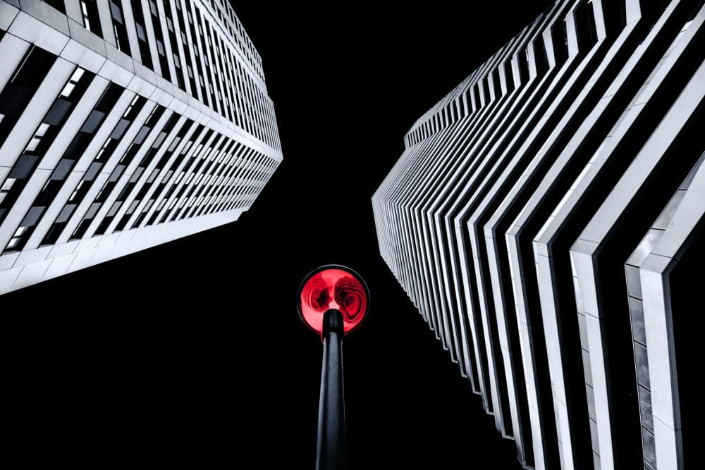 Modern City Red Lamp by Martin Steeb — canvas wall art
