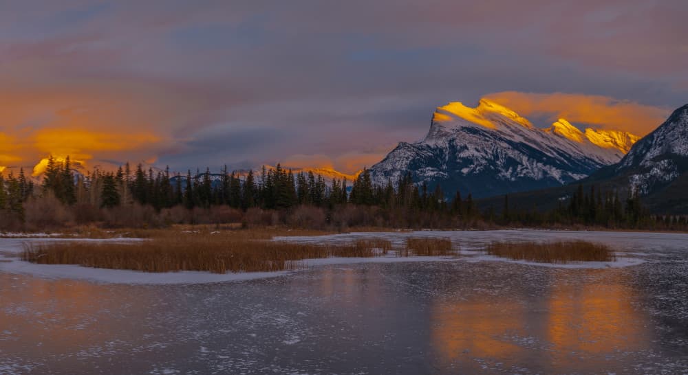 Golden Mountain Reflection by Bing Yu — canvas wall art