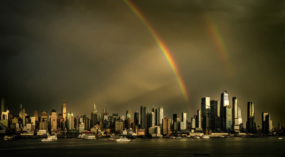 Skyline Double Rainbow by Wei (David) Dai — canvas wall art
