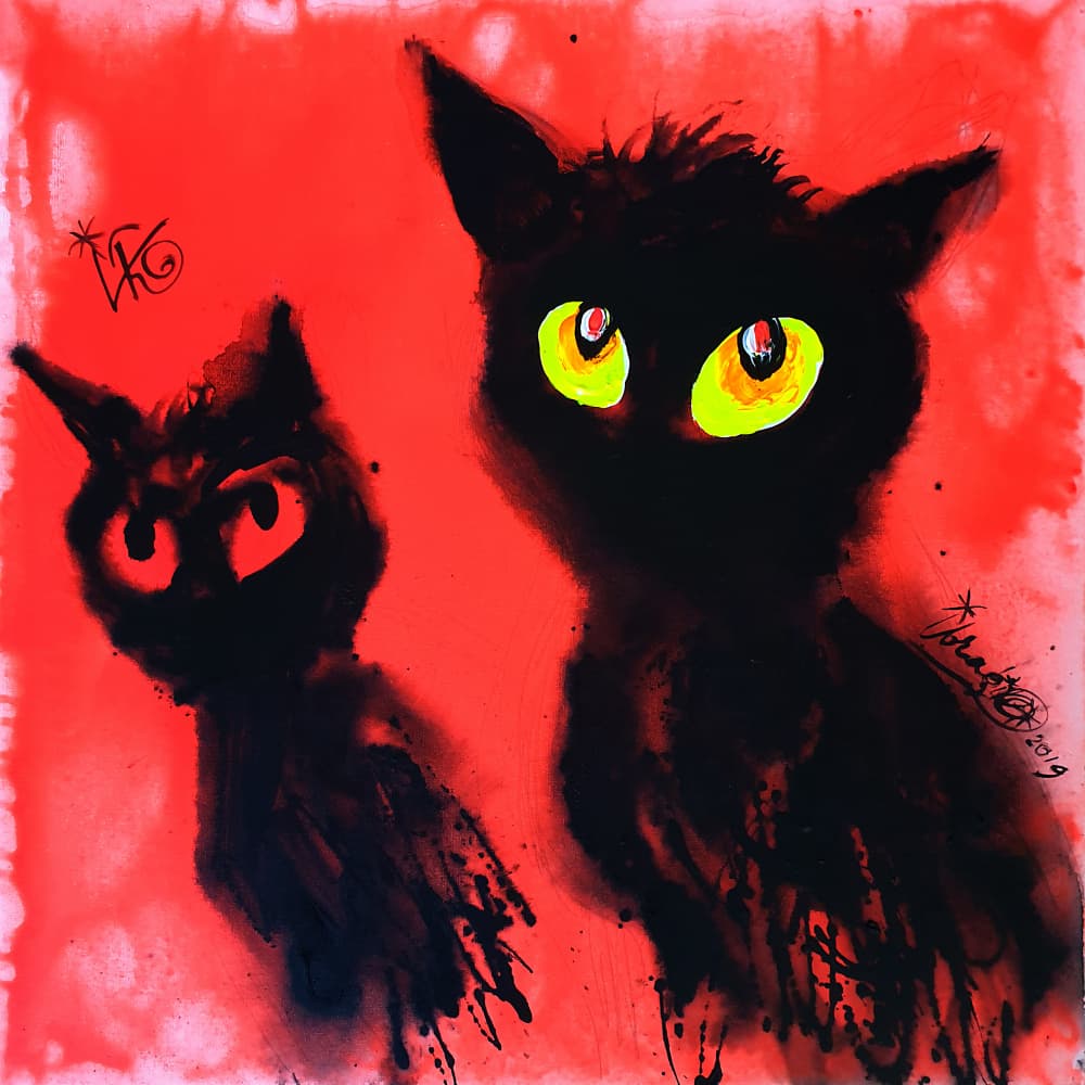 Black Cats Glowing Eyes by Kanat Ibragimov — canvas wall art