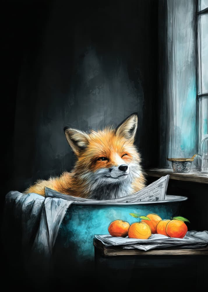 Cozy Fox Reading by Justyna Jaszke — canvas wall art