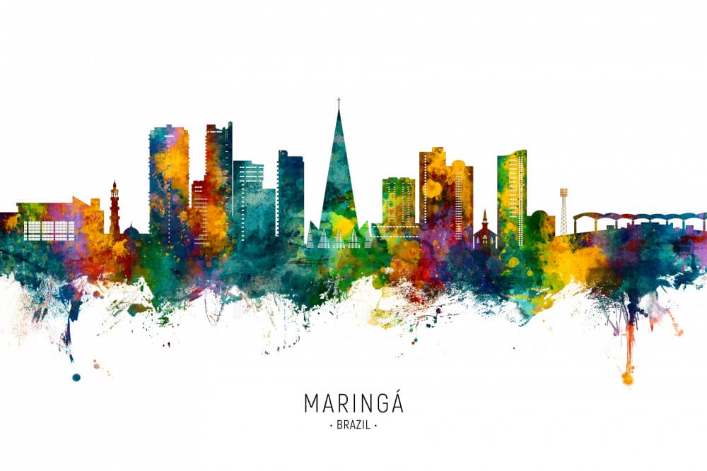 Maringa Watercolor Skyline by Michael Tompsett — canvas wall art