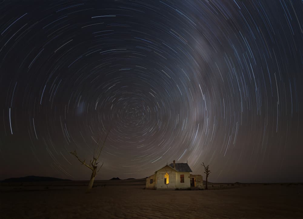Cosmic Night Desert House by Yun Gong — canvas wall art