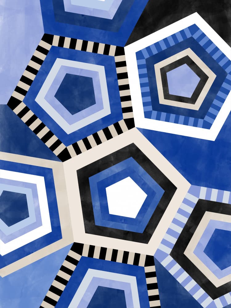 Interlocking Blue Geometry by Elena Ristova — canvas wall art